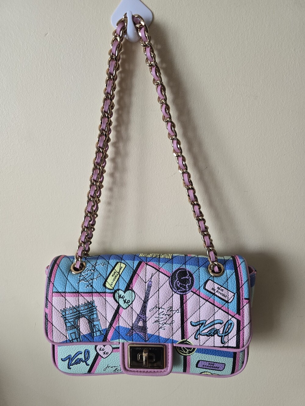 NWT Karl Lagerfeld Paris Agyness Blush Pink Paris Landmarks Flap Shoulder Bag